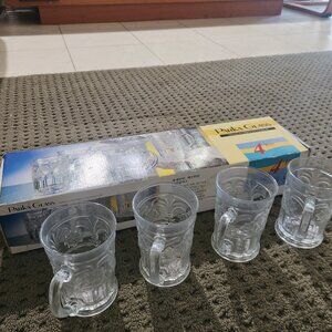 Set of 4, Vintage Parka Crystal Glass With Handle, Made in Korea